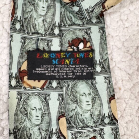 Looney Tunes Mania Mens Necktie Money Taz Novelty Print Green - Picture 3 of 4